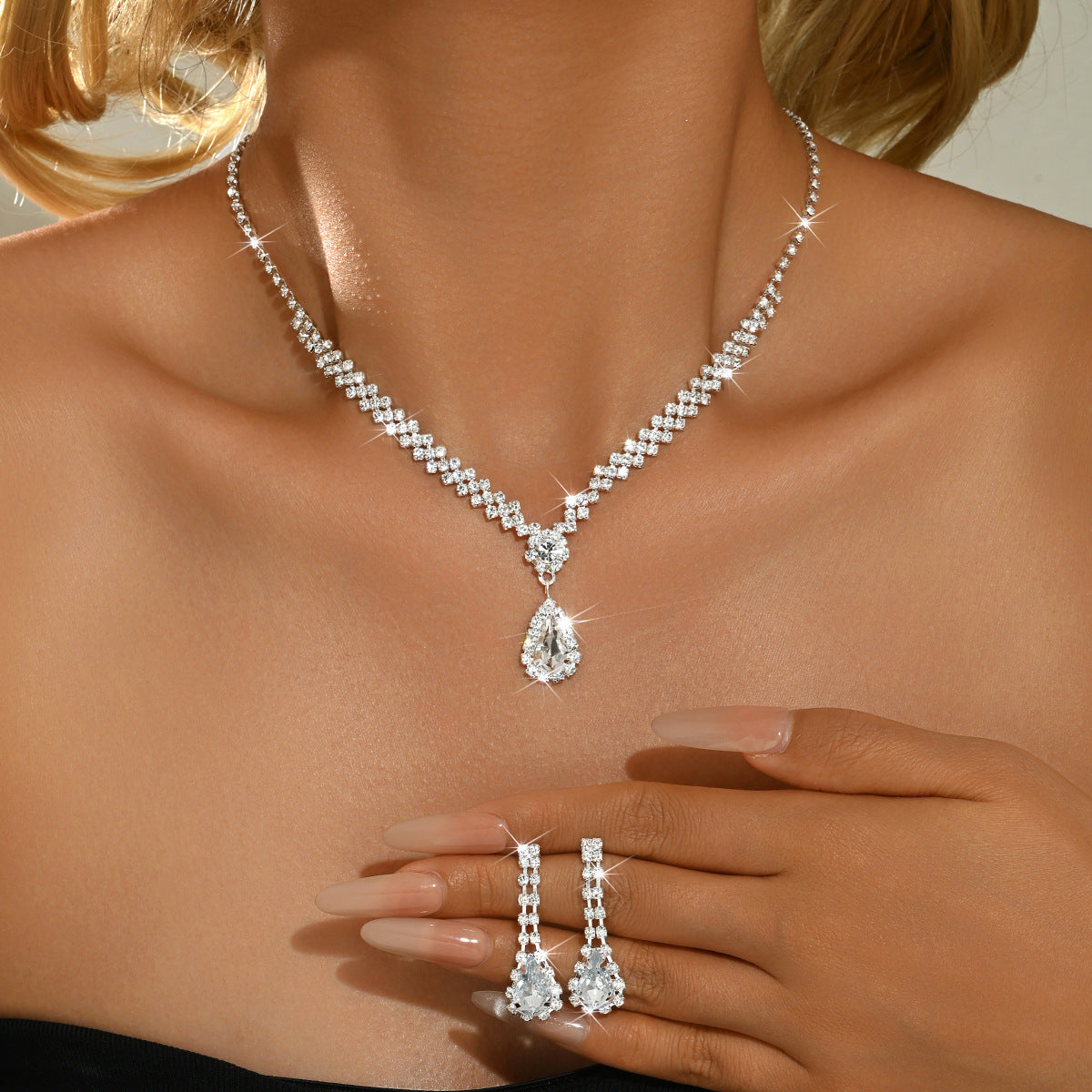 Bridal Wedding Suit Evening Dress Three-piece Jewelry Set