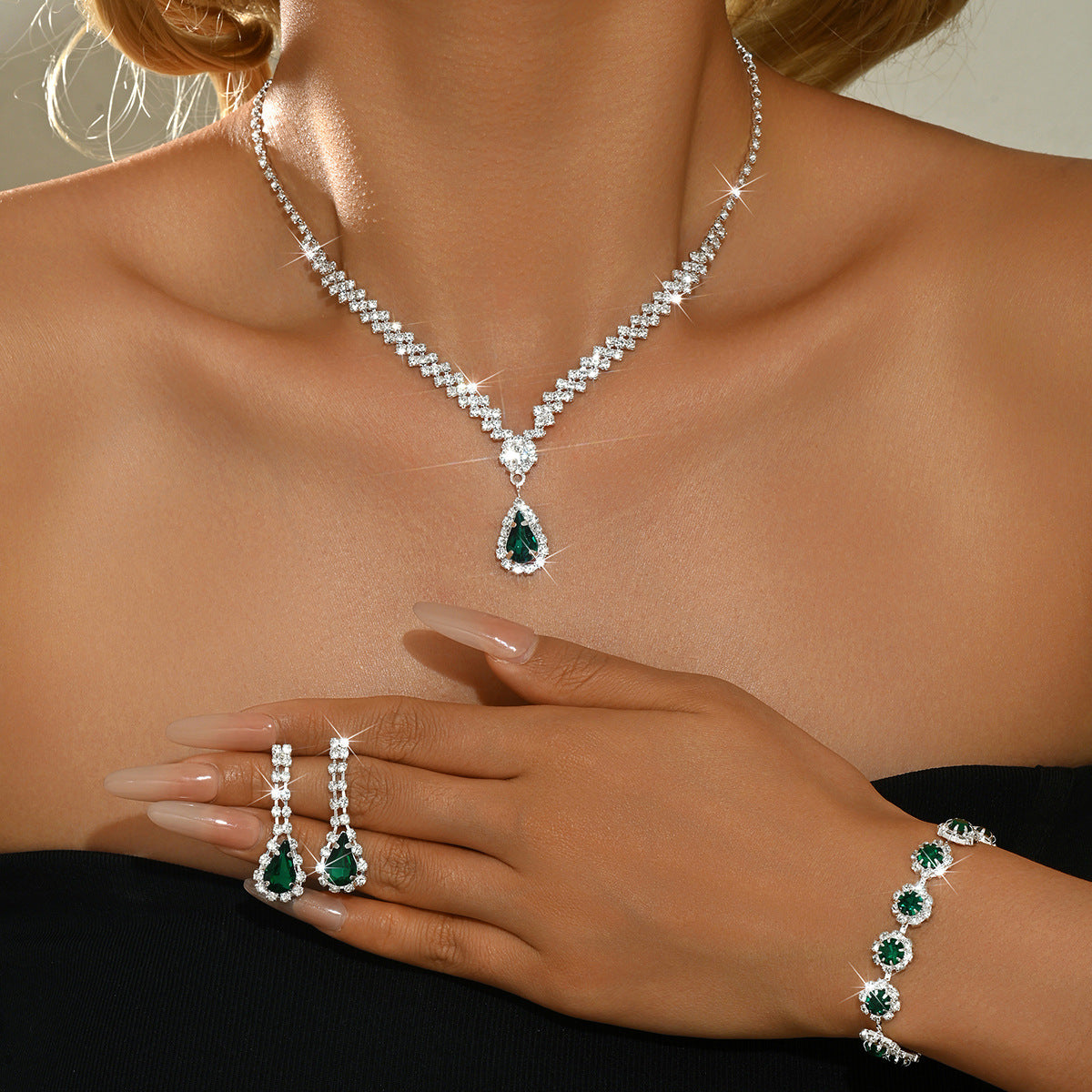 Three-Piece Crystal Statement Jewelry Set