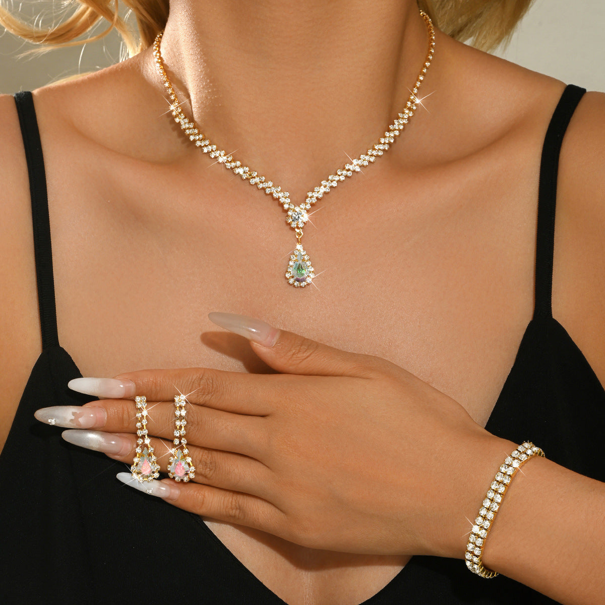 Three-Piece Crystal Statement Jewelry Set