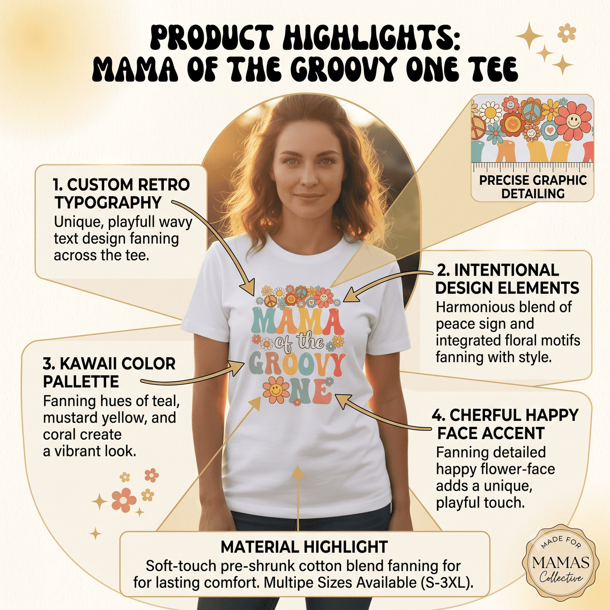 Mama Of The Groovy One T-Shirt Lightweight Cotton Women's Graphic Top Mother Apparel